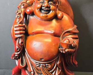 Carved Wooden Laughing Buddha Statue