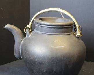 Antique Chinese Yixing Teapot with Brass Handle, Yufeng Workshop