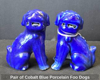 Pair of Cobalt Blue Porcelain Foo Dogs