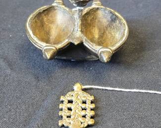 Vintage Brass Double Spouted Oil Lamp Diya and Tree of Life Pendant