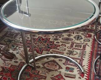 Eileen Gray Style Adjustable Chrome and Glass Side Table