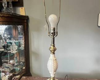 Vintage Hobnail Milk Glass Lamp with Brass Base