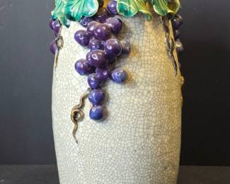 Chinese Porcelain Vase with Applied Grapes and Leaves