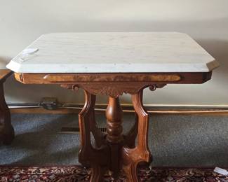 Victorian Eastlake Walnut Marble Top Table
