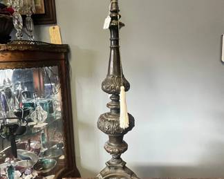 Antique Bronze Table Lamp with Cherub and Acanthus Motif