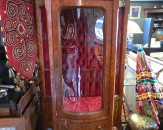 Antique French Louis XV Style Marquetry Display Cabinet with Ormolu