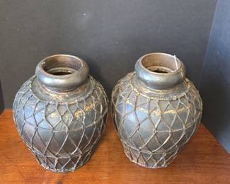 Pair of Vintage Woven Metal Water Bottles