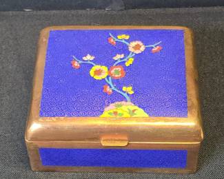 Vintage Chinese Cloisonn Copper Box with Floral Motif