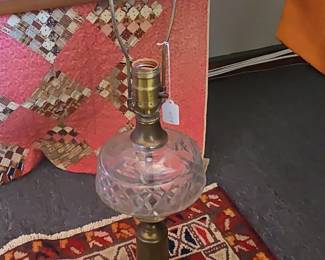 Vintage Crystal Table Lamp with Brass Accents and Marble Base