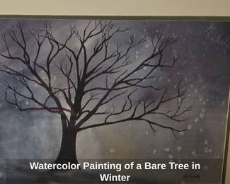 Watercolor Painting of a Bare Tree in Winter