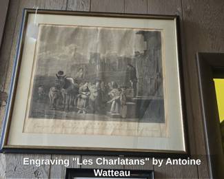 Engraving Les Charlatans by Antoine Watteau