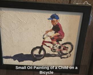 Small Oil Painting of a Child on a Bicycle
