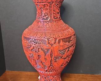 Antique Chinese Carved Cinnabar Lacquer Vase