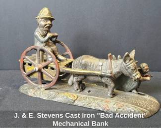 J. E. Stevens Cast Iron Bad Accident Mechanical Bank