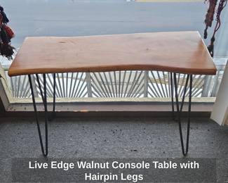 Live Edge Walnut Console Table with Hairpin Legs