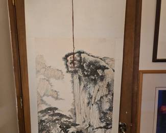 Chinese Scroll Painting Stairs to a Mountain Pavilion