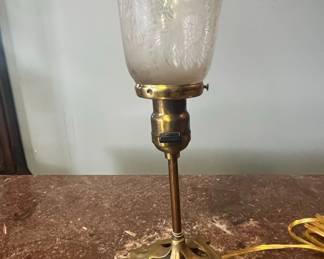 Antique Brass Table Lamp with Frosted Etched Glass Shade Art Nouveau Style