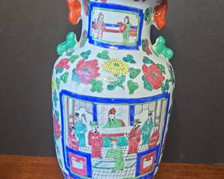 Chinese Famille Rose Porcelain Vase with Figural and Floral Scenes