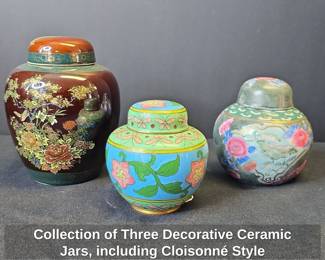 Collection of Three Decorative Ceramic Jars, including Cloisonn Style