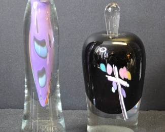 Pair of Signed Art Glass Perfume Bottles by Nicholson and Unsigned
