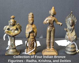 Collection of Four Indian Bronze Figurines Radha, Krishna, and Deities
