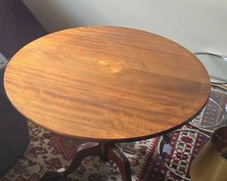 Antique Mahogany TiltTop Table with Sunburst Inlay and Claw Feet