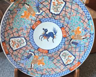 Antique Japanese Meiji Period Imari Charger with Stand
