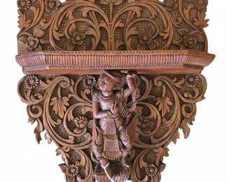 Vintage Balinese Carved Teak Wall Sconce