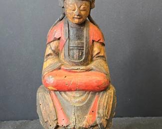 Antique Chinese Carved Wood Figure of a Deity or Official