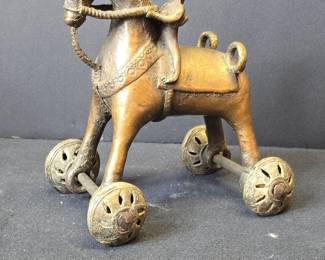 Antique Indian Brass Temple Toy Horse with Rider