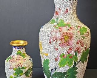 Pair of Vintage Chinese Cloisonn Vases with Chrysanthemum Motifs