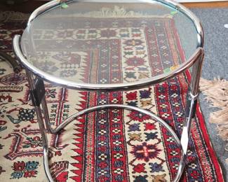 Milo Baughman Style Chrome and Glass Side Table