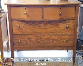 Tiger Oak Serpentine Front Chest of Drawers