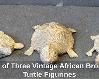 Set of Three Vintage African Bronze Turtle Figurines