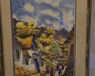Peruvian Village Scene Watercolor
