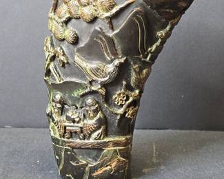 Chinese Carved Buffalo Horn Libation Cup