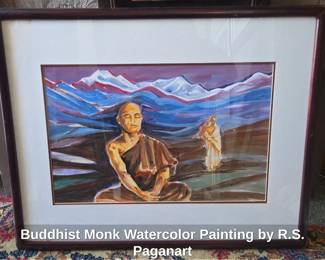 Buddhist Monk Watercolor Painting by R.S. Paganart