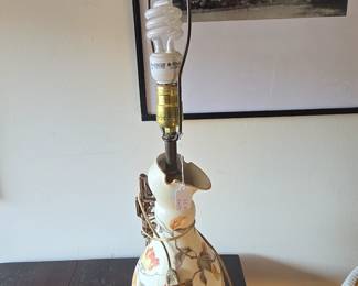 Vintage HandPainted Floral Ceramic Pitcher Lamp