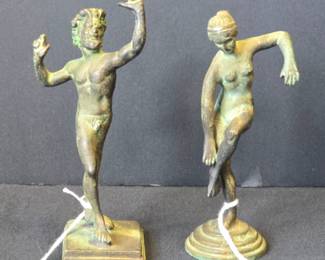 Pair of Bronze Dancing Faun Figures