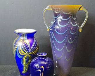 Collection of Three Art Glass Vases Rick Steini, Steve Correia, and Fukagawa