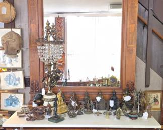 Northern Italian Piedmont Walnut Carved Inlaid Console Table with Mirror