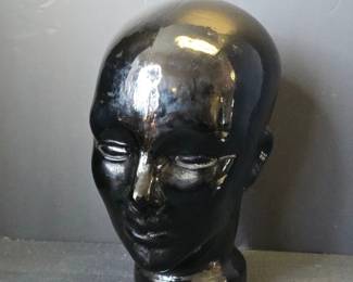 Vintage Black Ceramic Mannequin Head Bust