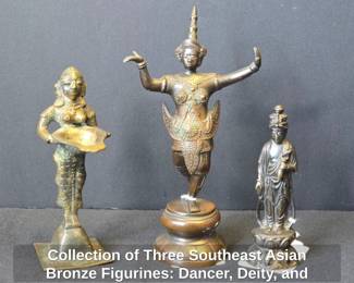 Collection of Three Southeast Asian Bronze Figurines Dancer, Deity, and Buddha