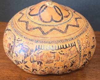 HandCarved Peruvian Gourd Depicting Village Life  Huancayo, Peru  Hipolita Vaca