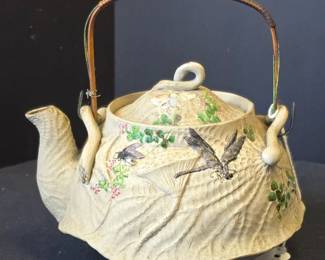 Japanese Banko Ware Teapot with Dragonfly Motif