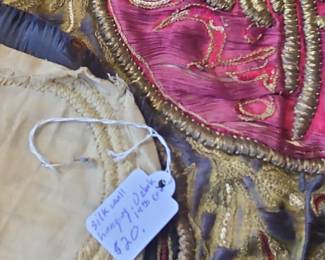 th Century Ottoman Silk Wall Hanging with Metallic Embroidery