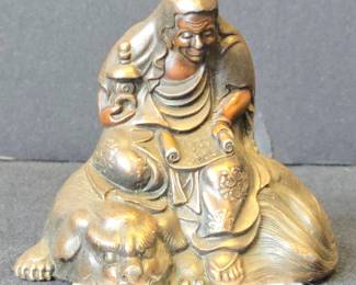 Japanese Bronze Okimono of a Sennin with a Dog