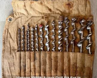 Vintage IRWIN Auger Drill Bit Set in Canvas Roll