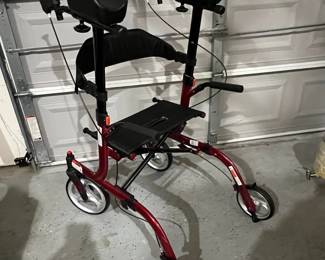 Red Rollator Walker with Seat and Brakes