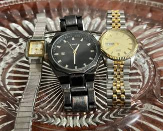 Lot of 3 Assorted Quartz Wristwatches: Q&Q Two-Tone, Black Octagonal Case, and Gold-Tone Rectangular